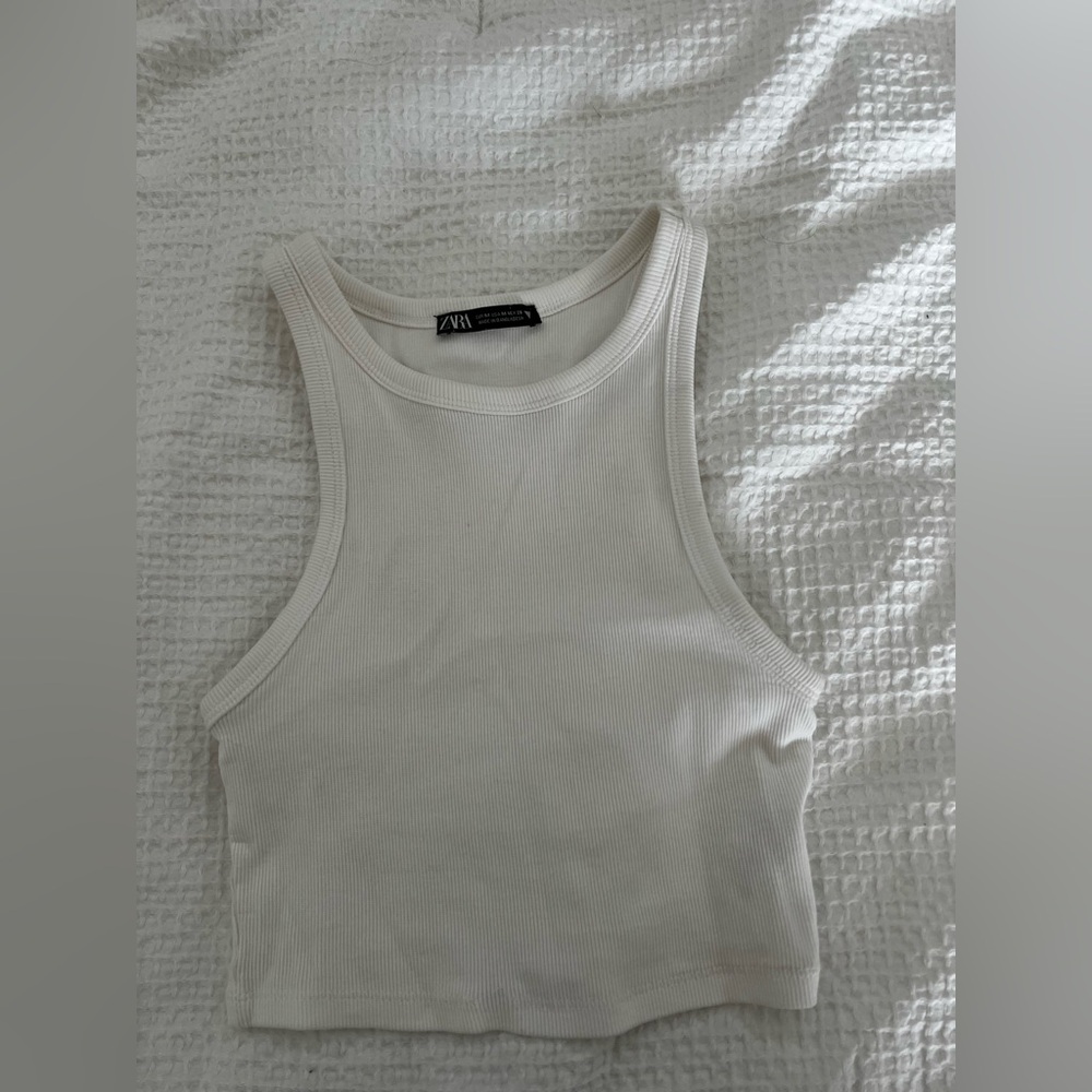 ZARA White Ribbed Tank Top
